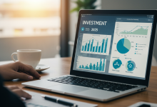 Laptop showing financial investment charts for 2025, showcasing top investment opportunities like blockchain and digital assets