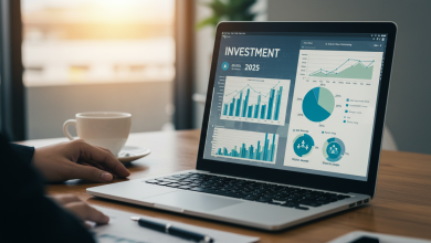 Laptop showing financial investment charts for 2025, showcasing top investment opportunities like blockchain and digital assets