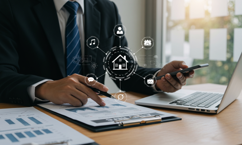 Image showing a real estate agent using digital marketing strategies such as social media, email campaigns, and data analysis tools to attract leads and grow their niche market